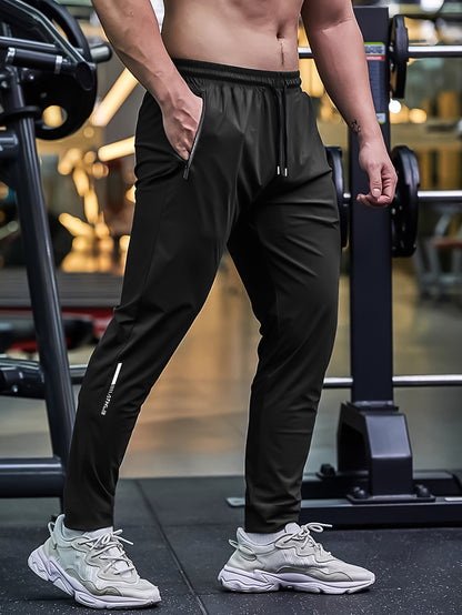 Men's High-Elasticity 7/8 Length Athletic Pants with Drawstring Waist & Zipper Pockets - Moisture-Wicking Workout Joggers for Gym, Running, Casual Wear - 3 Colors (Grey/Green/Black) - Spring Summer Fall Training Pants