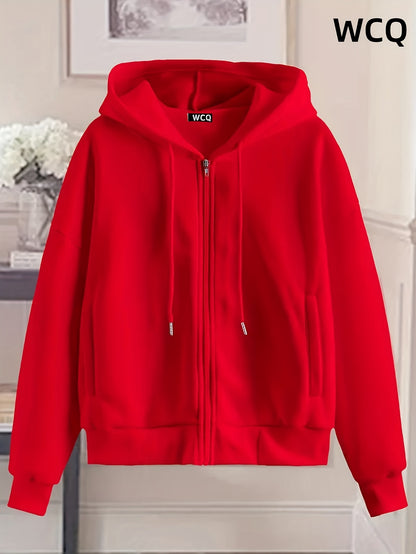 Women's Chic White Zip-Up Hoodie - Casual Polyester Sweatshirt with Geometric Pattern, Machine Washable &  Cleanable, Ideal for Spring/Summer/Fall, Sweater Hoodie