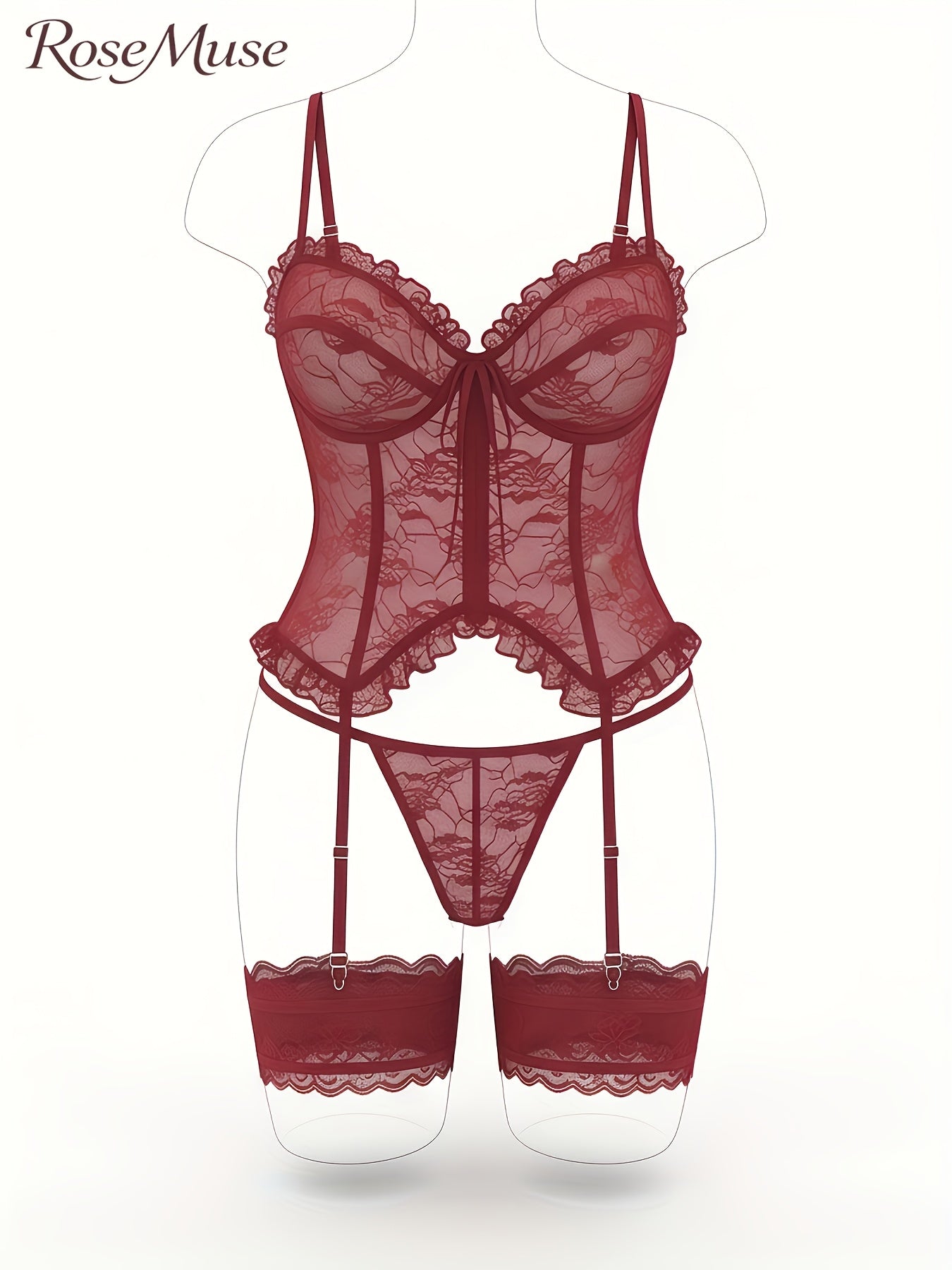 1Set/4pcs Women's Sexy Lingerie Set Floral Lace Garter Bustier Lingerie Set with 1Pair Stocking, Women's Lace Stockings Lingerie Bodysuits Nightwear for Romantic Date Wearing