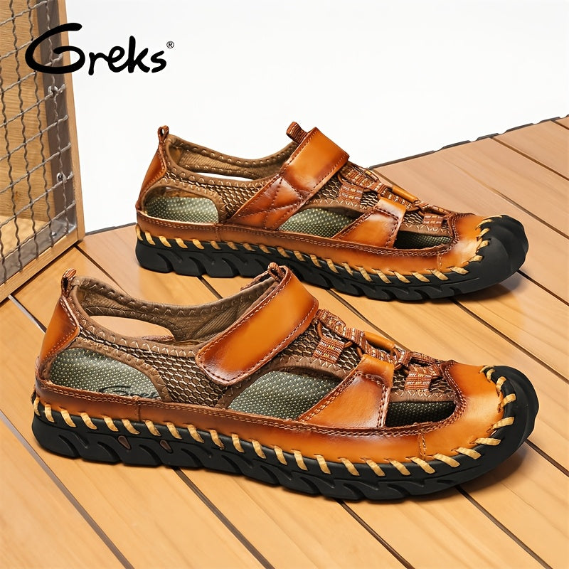 GREKS Men'S Sandals, Summer Fisherman Beach Shoes Closed Toe Sandals for Men Handmade Breathable Water Sandals Outdoor Non Slip Walking Shoes Anti Collision Comfort Hiking Athletic Slides Sandals for Men