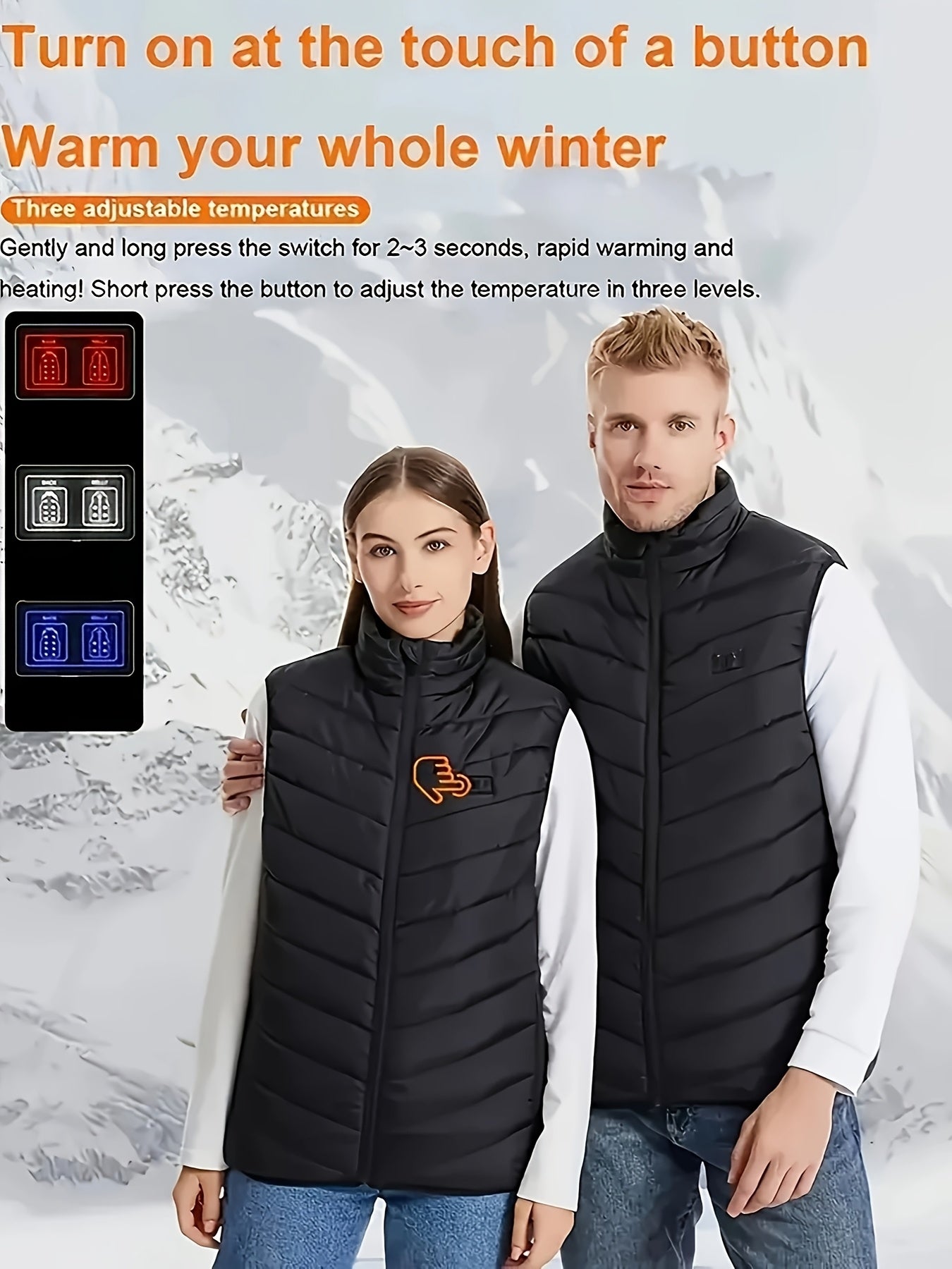 Heated Vest with 15 Heating Zones Dual-control Separate Heat Control for front and Back Gifts Idea Gift for Men Outdoor Sports Fishing Vest Warm Heating Clothing USB Charge 3 Heating Mode (Battery not Included)