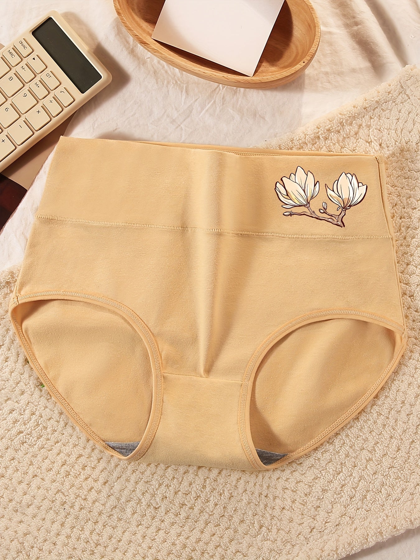 5pcs Women'S High-Waisted Briefs with Floral Embroidery - Soft Breathable Underwear in Light Blue, Peach, Beige, Gray, And Red, High Waisted Underwear, Comfortable Underwear, Minimalist Design, Smooth Texture