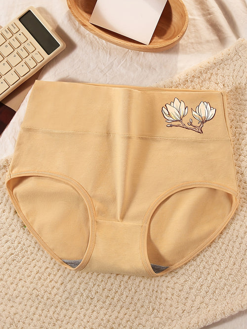 5pcs Women'S High-Waisted Briefs with Floral Embroidery - Soft Breathable Underwear in Light Blue, Peach, Beige, Gray, And Red, High Waisted Underwear, Comfortable Underwear, Minimalist Design, Smooth Texture