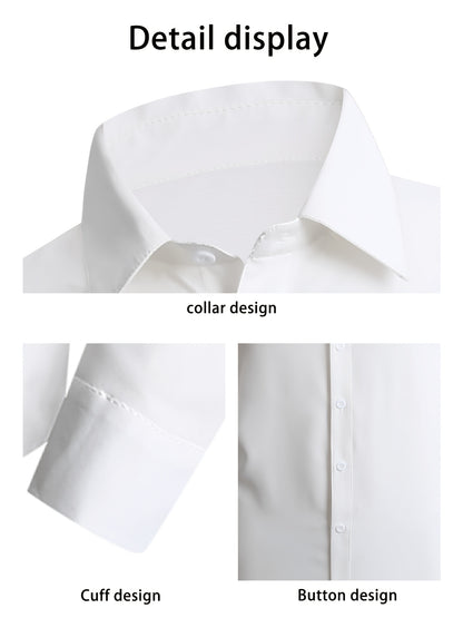 4pcs Men'S Formal Shirt Casual Shirt, Classic Button Up Long Sleeved Shirt, Solid Color Series, 97% Fiber, 3% Spandex, Skin Friendly And Breathable, Suitable For Business, Outdoor Leisure, Wedding Banquets, Dates, All Seasons