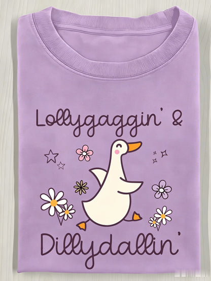 Duck Flower Text Le Print T-Shirt, Premium Batik Retro Fashion Brand Tee, Women'S Autumn Top, Halloween And Christmas Present, Holiday Gift Women'S Short Sleeve Shirt