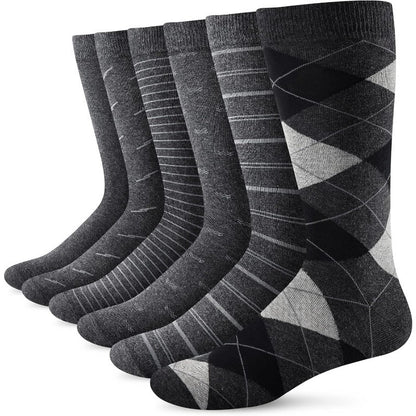 5/6 Pairs Formal Socks With Diamond Patterned Jacquard Embroidery, Business White-collar Sweat Absorbing Socks, Retro British Style, Autumn And Winter