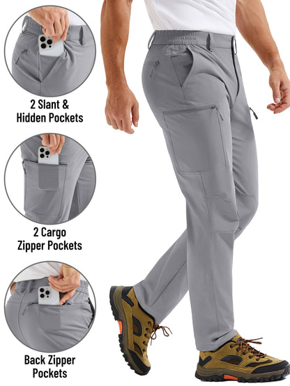 Men'S Cargo Pants Spring Hiking Trousers Quick-Dry Ripstop Stretch Fabric Breathable Moisture-Wicking Lightweight Elastic Waist And 3D-Cut 6 Pockets Outdoor Pants for Fishing Travel Camping, Work in Spring And Summer