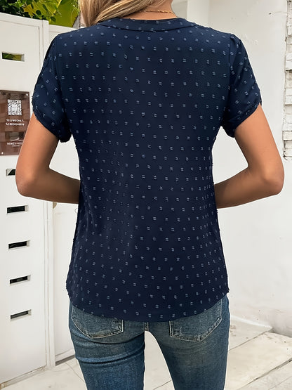 Women's Swiss Dot Blouse - 100%, Casual Style, Solid Color, Lightweight & Flattering, Short Sleeve Top for Spring/Summer