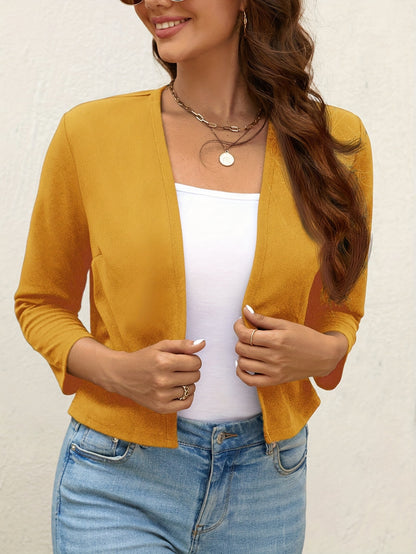 Solid Color Open Front Jacket, Casual Long Sleeve Jacket for Fall & Winter, Women'S Clothing