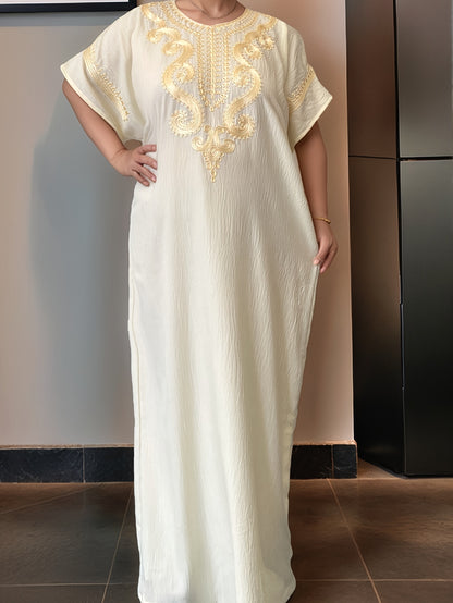 Middle Eastern Kaftan Dress for Women - Classic Robe Featuring Short Sleeves And a Round Neck, This Short Dress Is Ideal for Year-Round Use, Machine Washable Cultural Garment for Muslim Women, Perfect for Hajj, Eid, Weddings, And Everyday Modesty