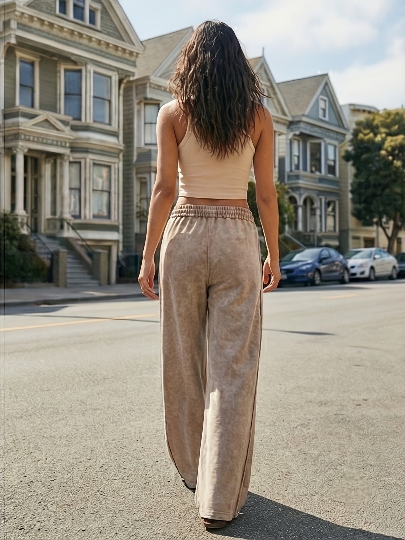 BOHO Ladies' Casual Patchwork Color Loose Wide-Leg Washed Pants
