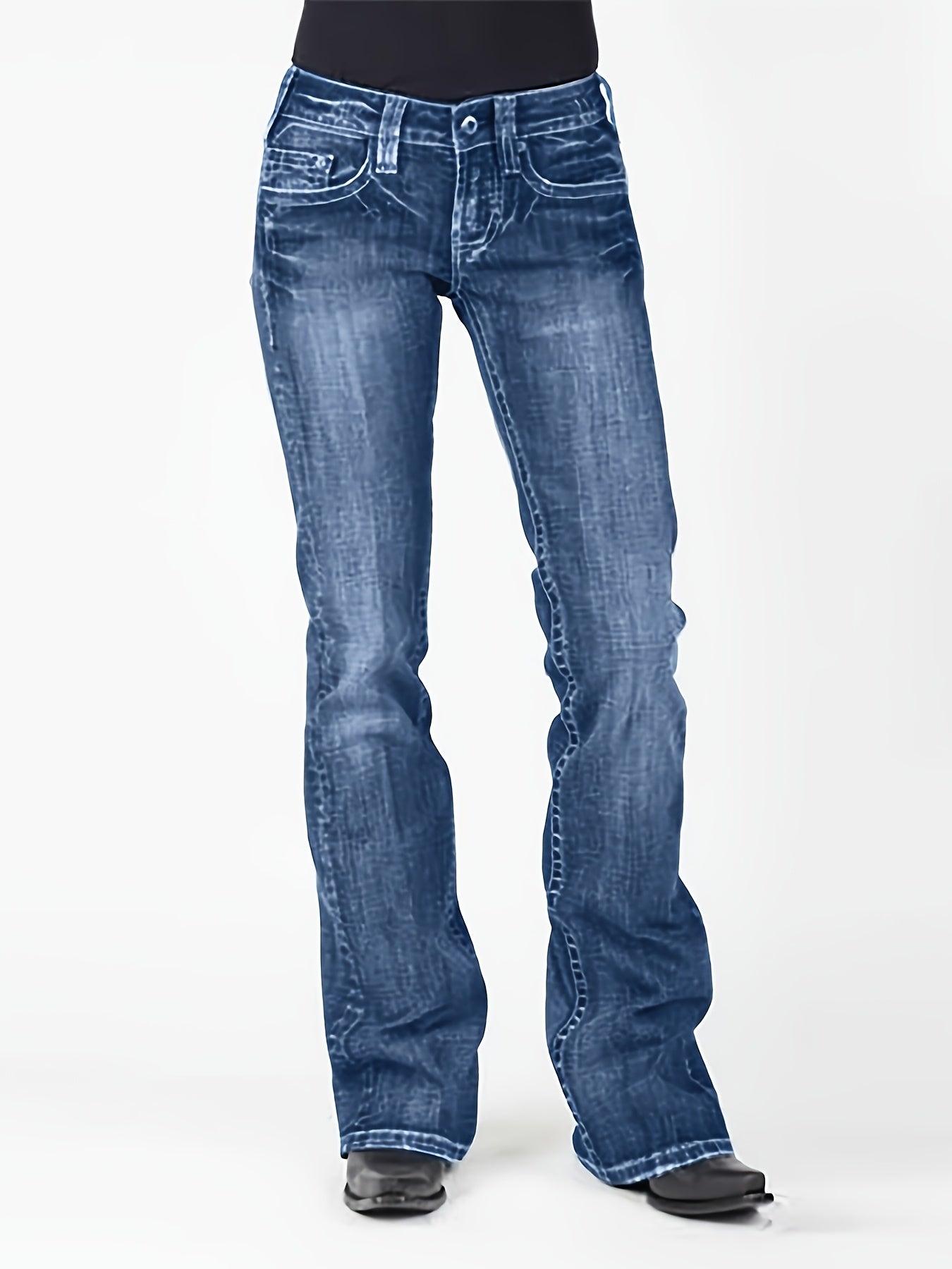 American Retro Jeans, New Mid-Waist Flared Pants for Women, Elastic, Tall And Powerful Pants