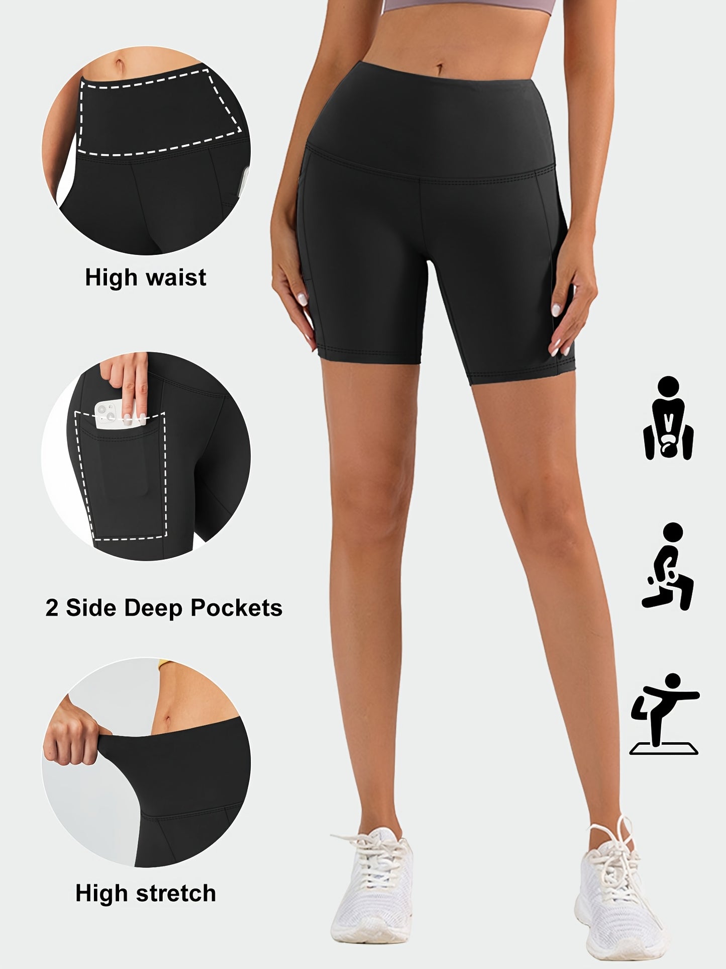 1pc High-Waisted Yoga Shorts for Women, Fashionable Casual Shorts, Sweat-Absorbing High-Elasticity Cycling Shorts, Training Running Sports Shorts