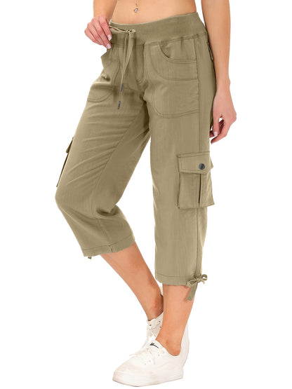 Women's Cargo Capri Hiking Pants Quick Dry Lightweight Travel Casual Workout 50+ Button Pockets