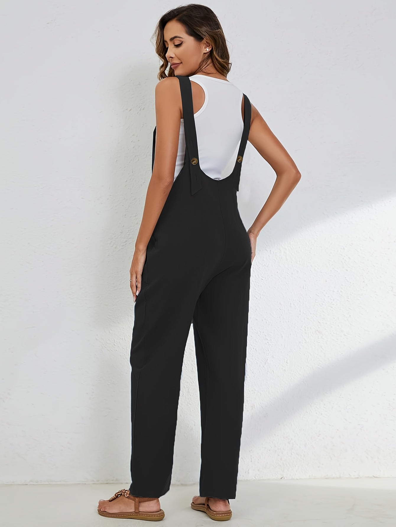 Women'S Overalls Linen Jumpsuits Loose Casual Jumpers with Pockets