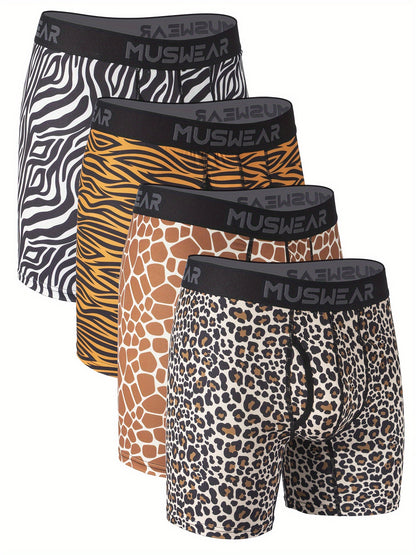 Muswear Men's Flat Front Boxer Briefs, Moisture-Wicking, Breathable, Side Opening, Long-Length Printed Quick-Dry Athletic Underwear