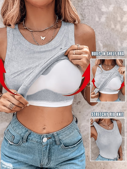 4pcs Women's Ribbed Tank Tops with Built-in Bra, Slim Fit Sleeveless Scoop Neck Camisole Pack, Premium Comfort Basic Undershirts