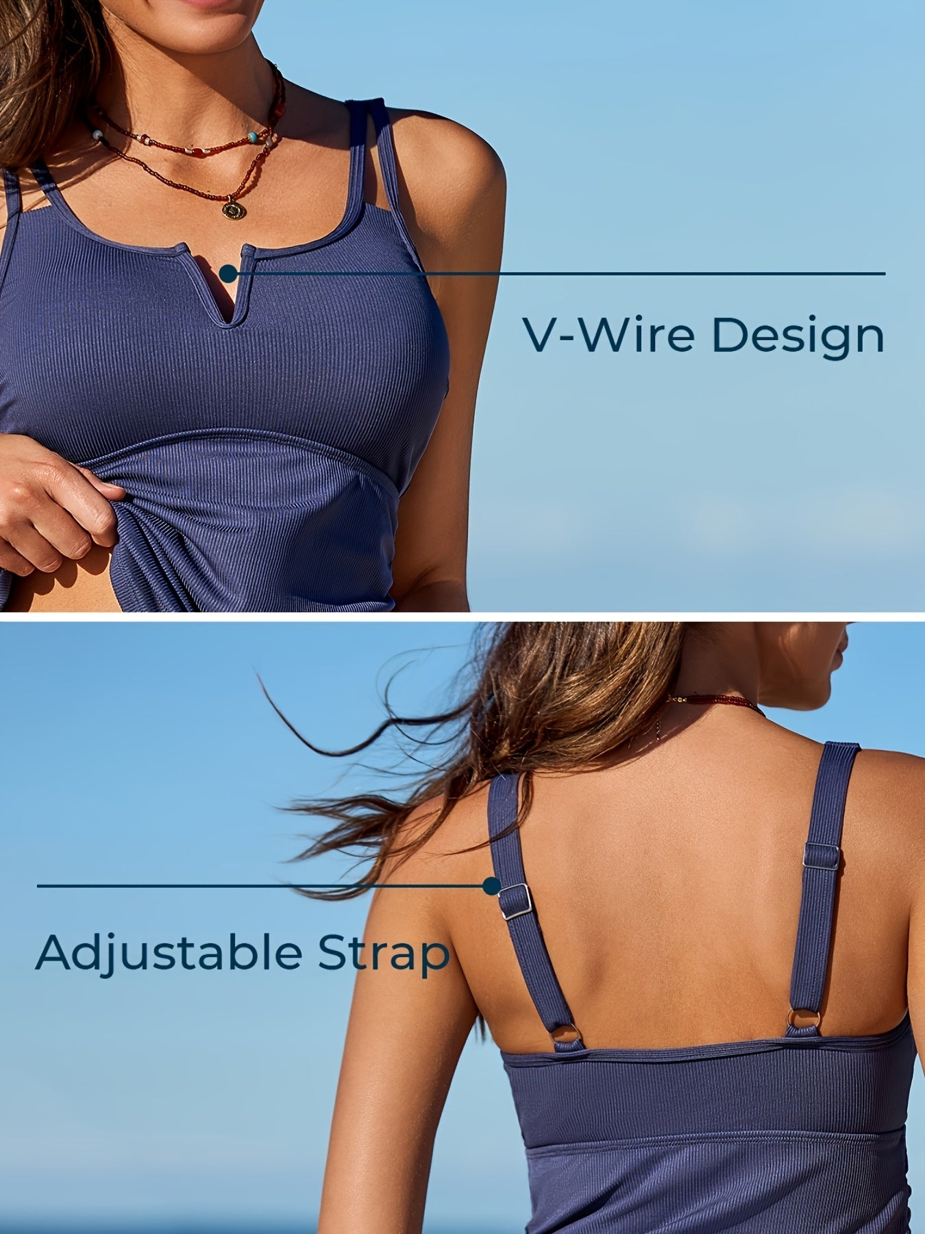 Tankini Swimsuits For Women Bathing Suits Top Ruched Two Piece Tummy Control Round Neck With V-Wire Swim Suits