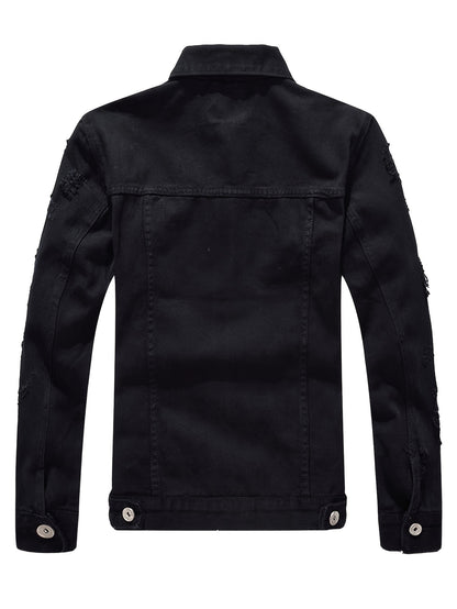 Men's Denim Jacket Fashion Slim Fit Ripped Cotton Stretch Denim Trendy Outerwear