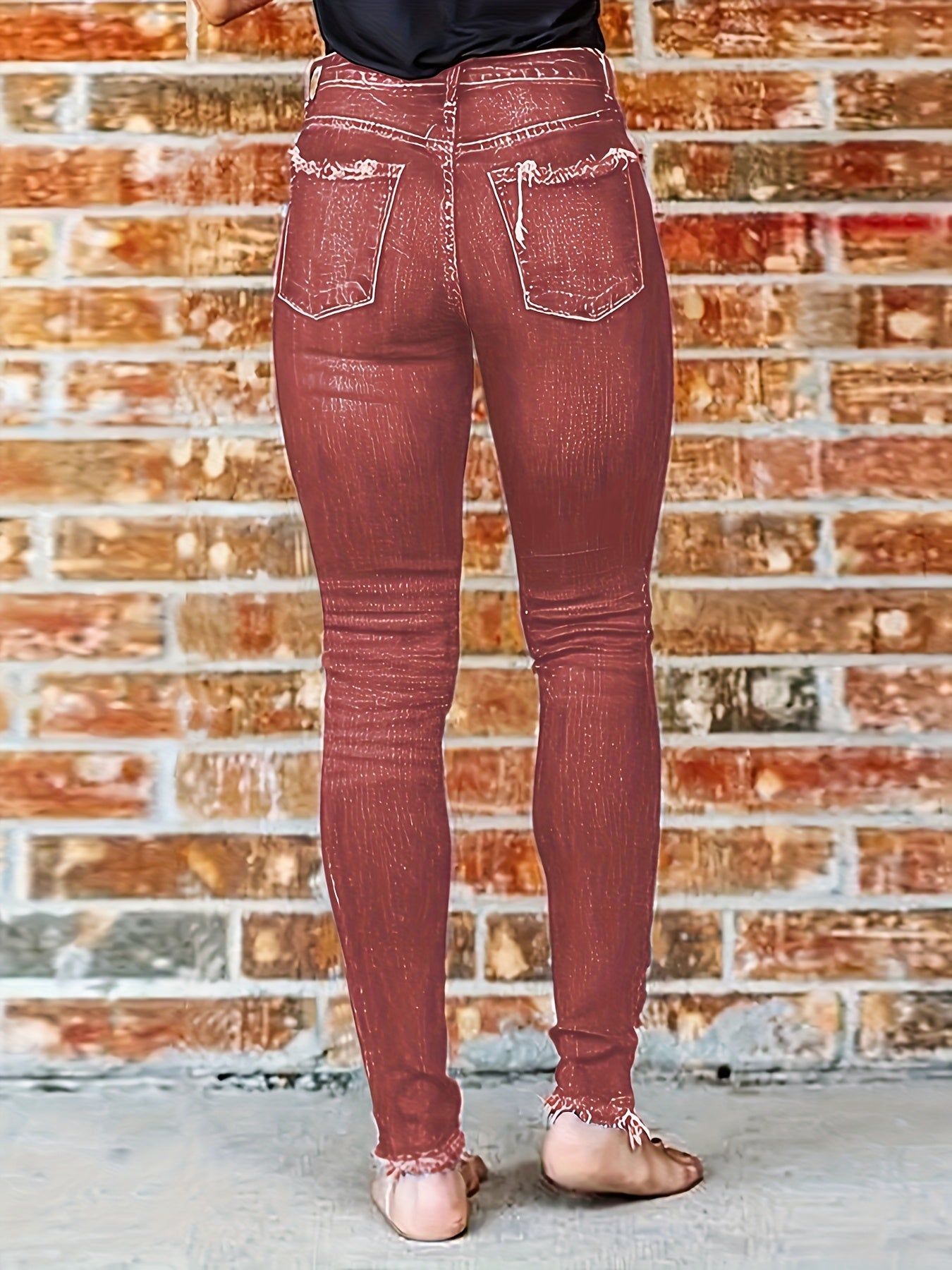 Women's Blue Elastic Denim Leggings with A Fuzzy Edge That Slims The Figure
