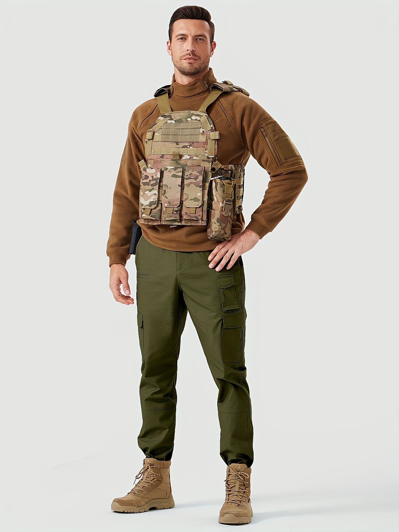 31' Men's Work Pants Cargo Pants Loose Casual Multi Pockets Outdoor Pants Color Block Straight Leg Cargo Pants with 8 Pockets