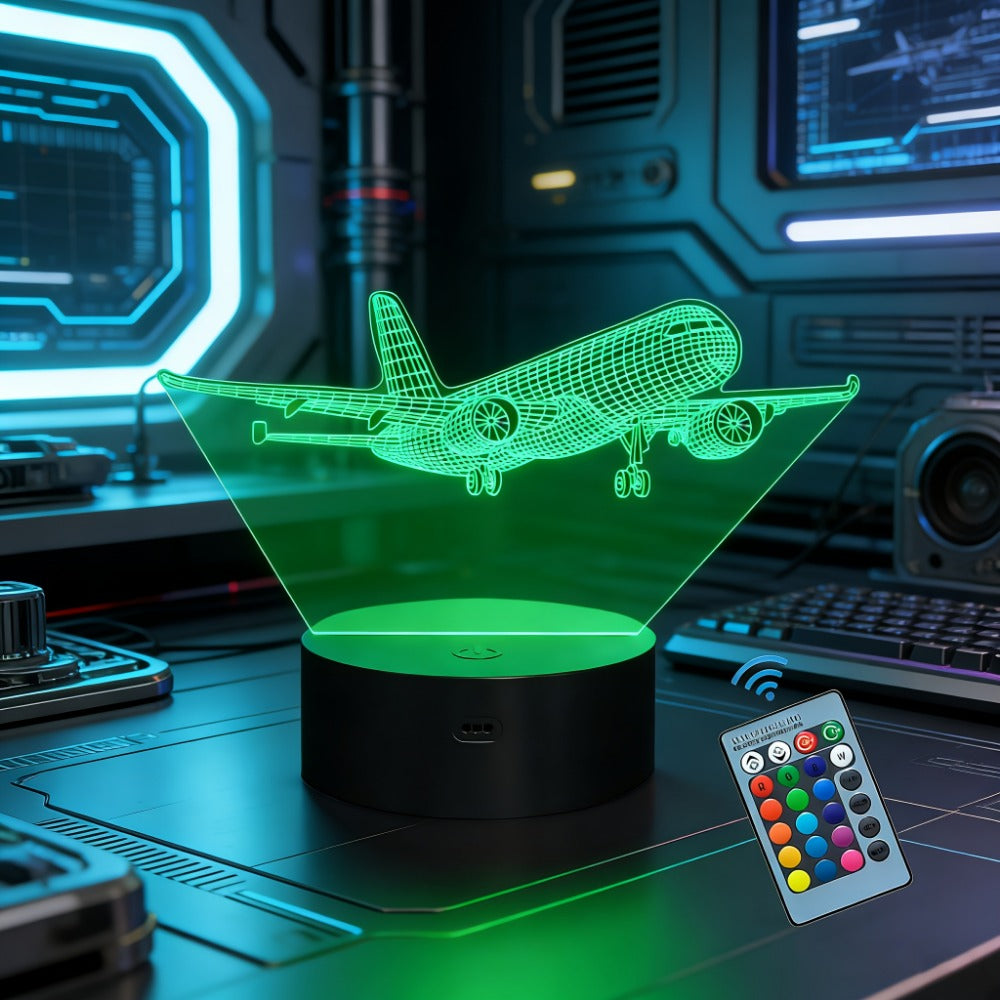 16-Color Airplane 3D Night Light - Touch-Control Illusion Display