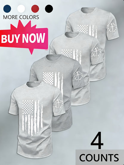 4pcs Set Of Men's Navy Striped Short-sleeve T-shirts: Round Neck, Geometric Pattern. Breathable And Quick-drying, Sweat-absorbent And Durable, Regular Fit. Classic Fashion Sportswear, Comfortable Basic Home/daily Wear/Novelty Pajamas novelty pajamas