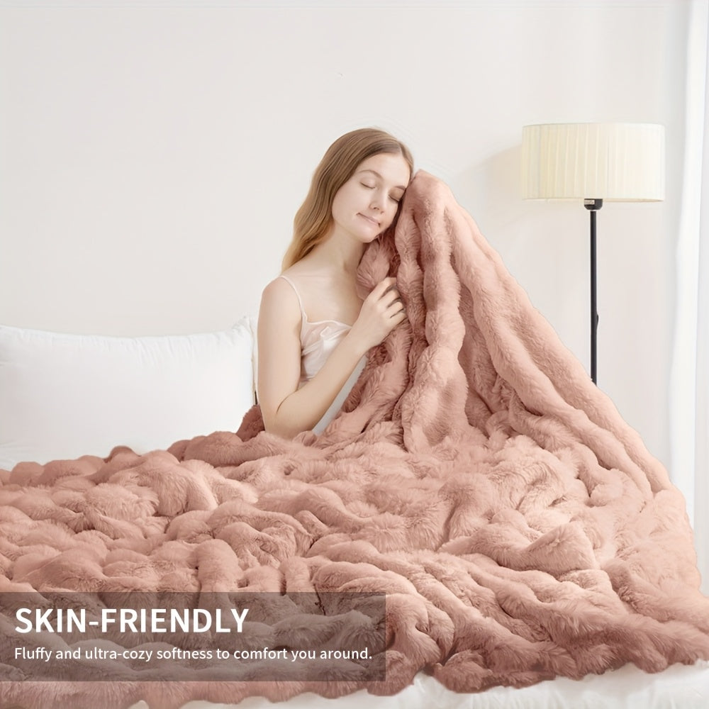 Soft Comfortable Kids' Blankets Warm 3D Rabbit Fur-Like Double-Sided Fleece Blanket Perfect for Napping AC Rooms. Suitable for Home Office Camping Travel. Multi-functional All-season All-scene. Ideal Halloween Christmas Gift