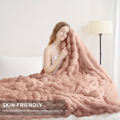 Soft Comfortable Kids' Blankets Warm 3D Rabbit Fur-Like Double-Sided Fleece Blanket Perfect for Napping AC Rooms. Suitable for Home Office Camping Travel. Multi-functional All-season All-scene. Ideal Halloween Christmas Gift