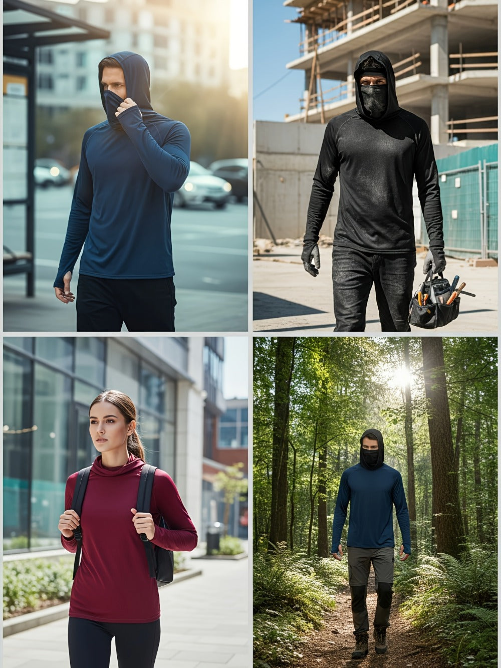 Men's Built-In Mask Hoodies - 3-Pack Quick-Dry Layers