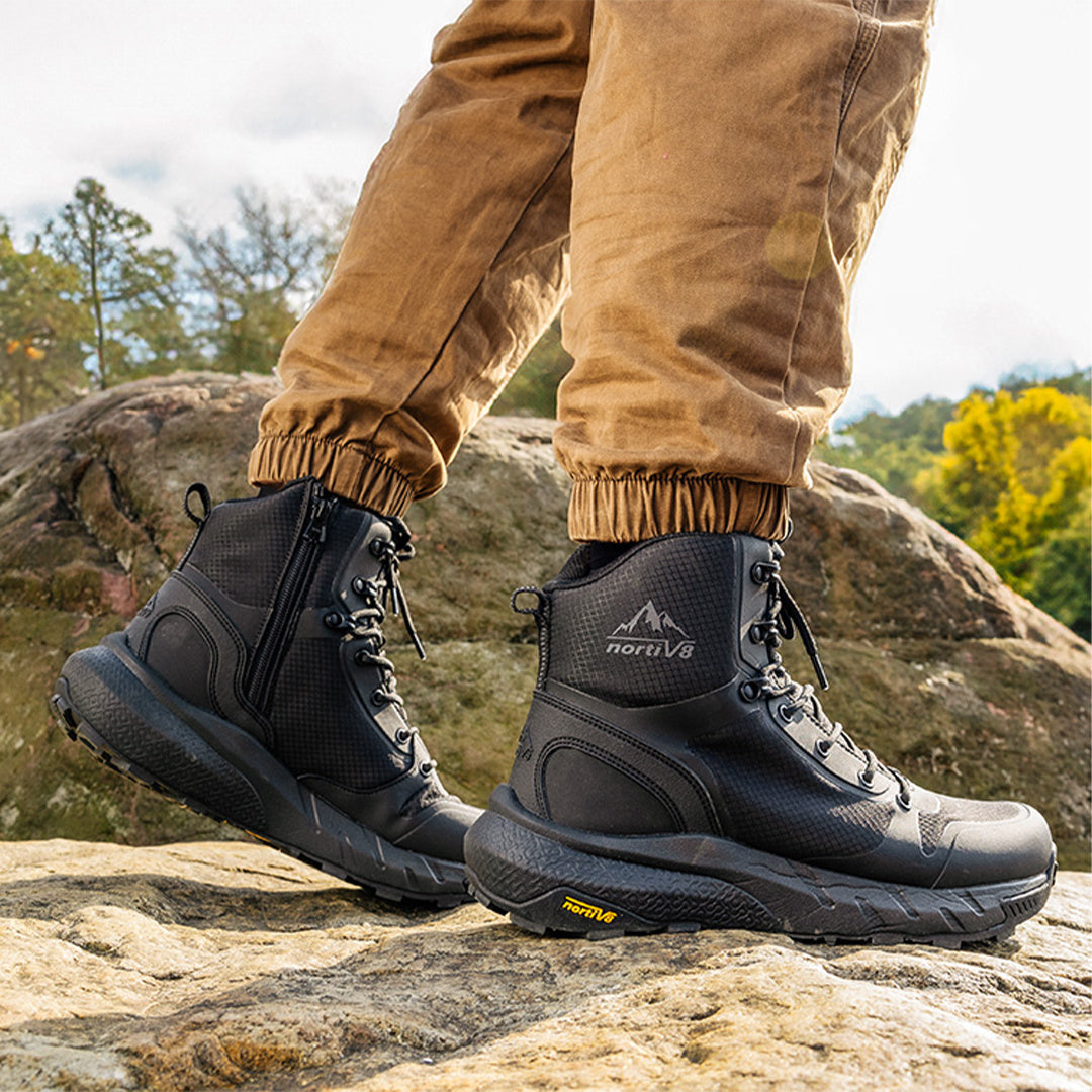 Men's Tactical Boot Lightweight Comfortable Boots for Work All Day Side Zipper Motorcycle Combat Hiking Boots 8 Inches