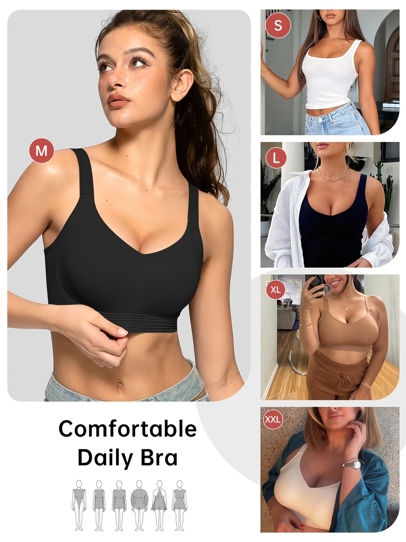 Women's Wireless Bra Comfortable Breathable Seamless Bra Soft Sleeping Bra Push Up Women's Underwear Daily Casual Bra Full Cup Sports Bra Suitable for Daily Wear Adjustable Shoulder Straps