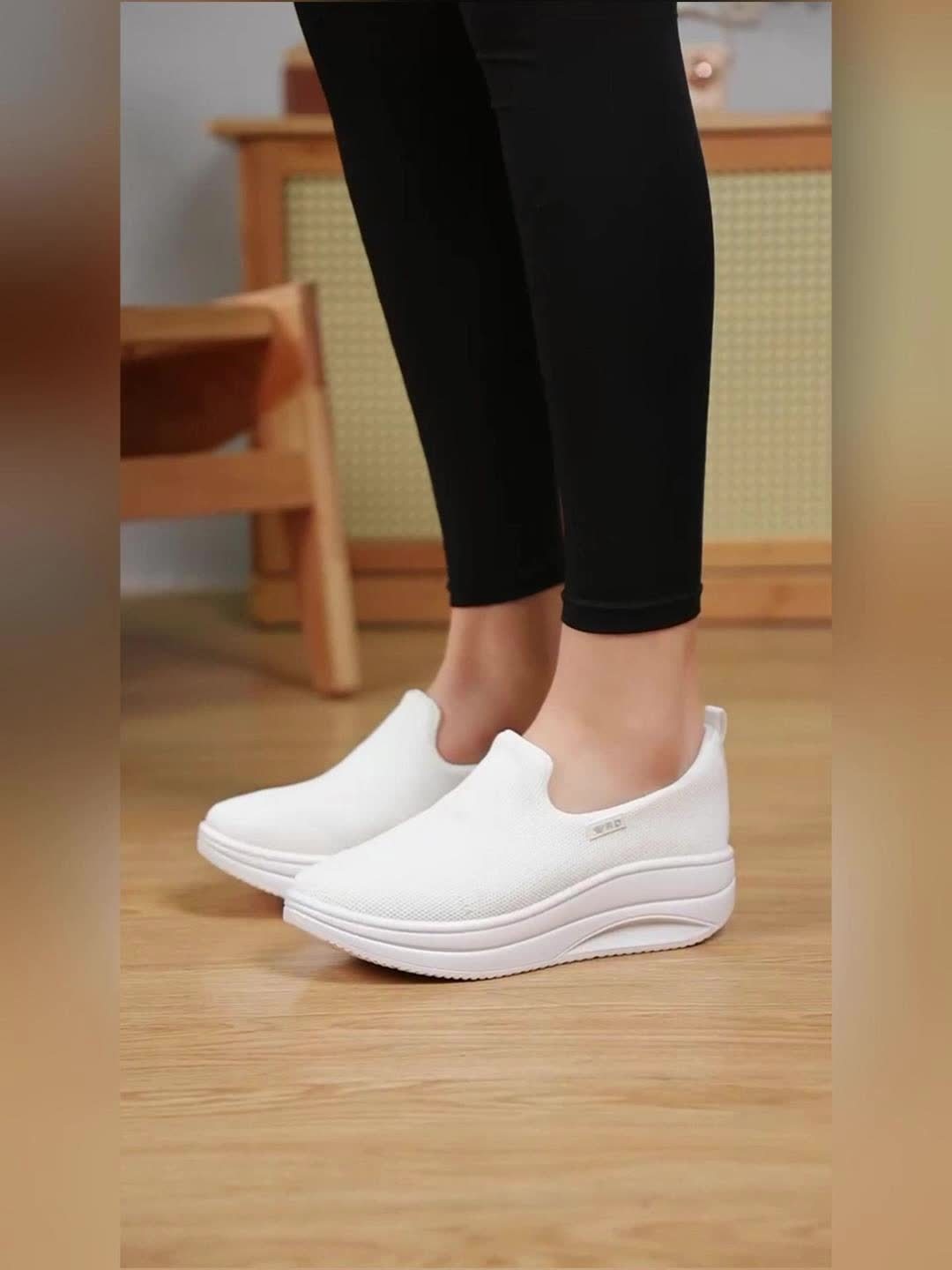 Women's Thick-Soled Height-Increasing Slip-On Walking Shoes - Breathable Lightweight Jogging Sneakers Suitable for Camping, Fitness, Daily Wear with Stability & Cushioned Insole - Year-Round Comfort Boosters