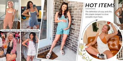 Women'S Linen Stylish Short Overalls Casual Summer Bib Shortalls With Pockets