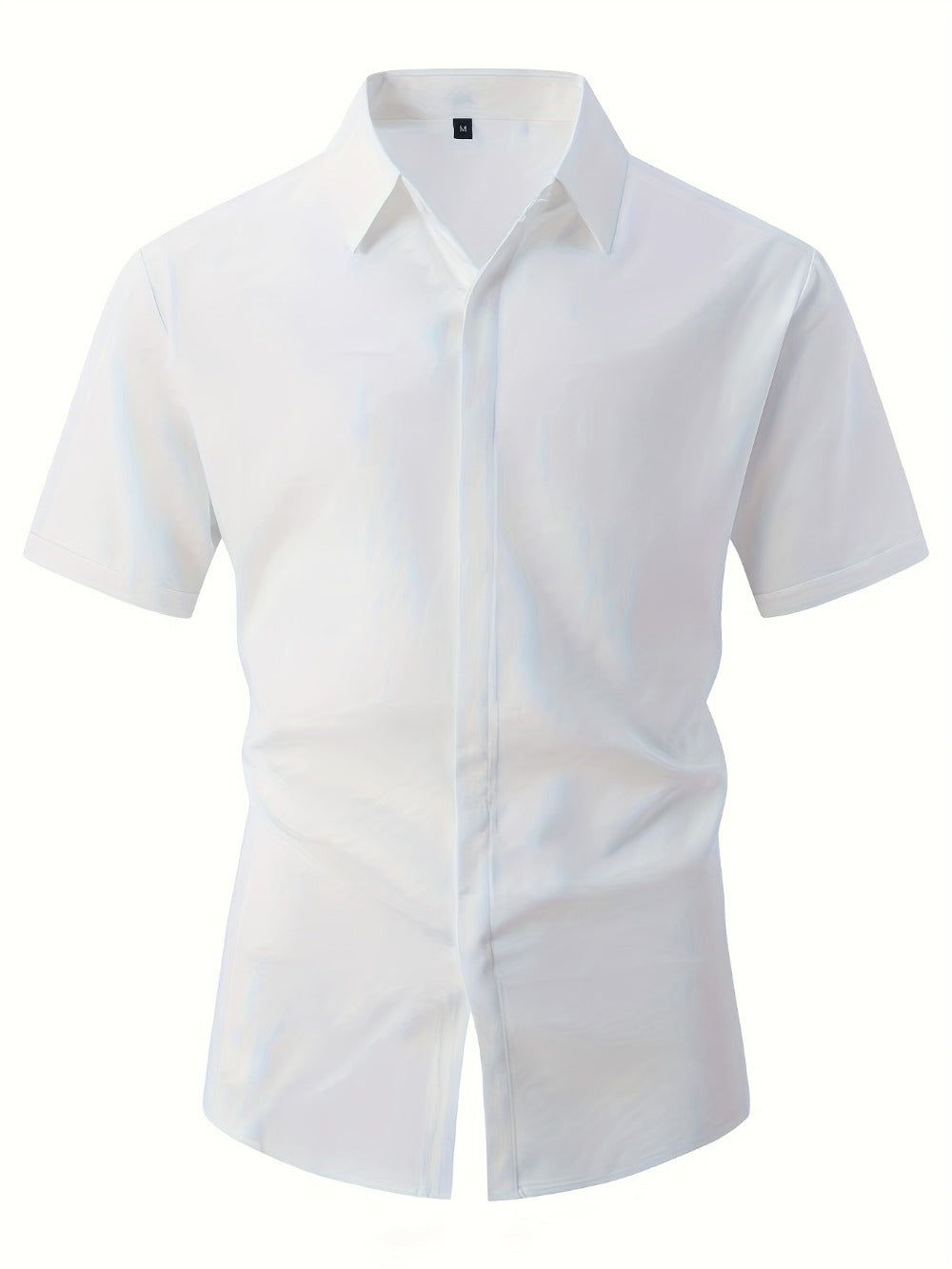 Men's Solid Color Shirt - Collared Short Sleeve 001061
