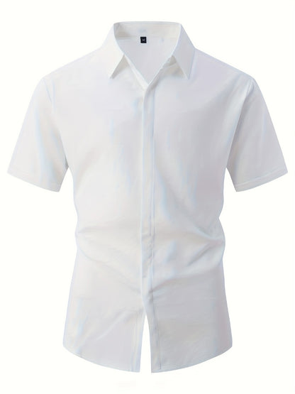 Men's Solid Color Shirt - Collared Short Sleeve 001061