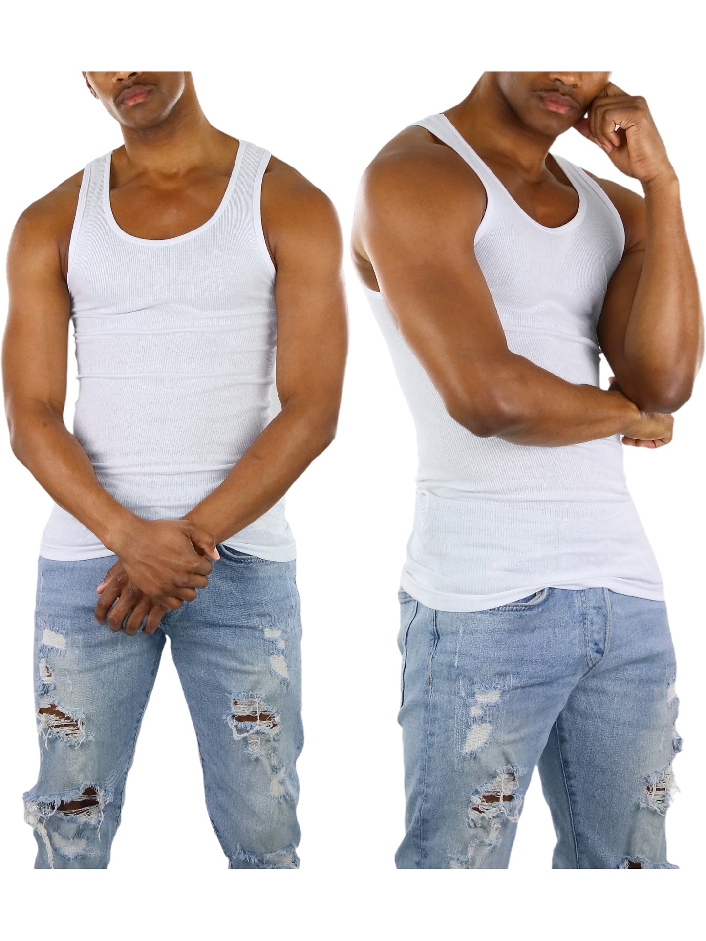 Men's Pack of 3 White Slim Fit Long Hem Cotton Tank Tops
