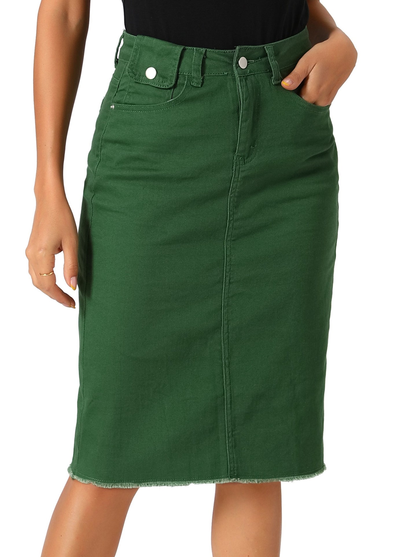 Women's Casual Jean Skirt High Waist Back Slit Stretch Denim Skirts
