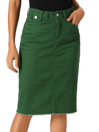 Women's Casual Jean Skirt High Waist Back Slit Stretch Denim Skirts