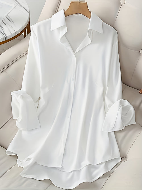 Plus Size, Plus Size Women's Shirt European and American Style Lapel Single-breasted Solid Color Long-sleeved Women's Shirt 2025