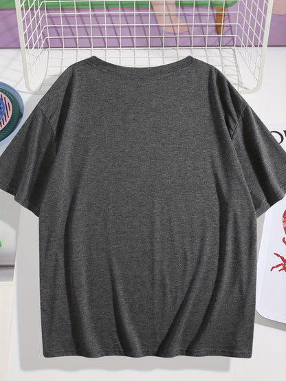 Women's "I Feel Like This" Printed Round Neck Short Sleeve T-Shirt - Soft Casual Gray Tee with Subtle Print, -Line Regular Fit for Spring Summer Fall Layering, Blouses - 180G