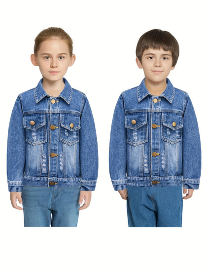 2024 New Kids Girls Boys Basic Jean Jacket Classic Coats Denim Tops Children Casual Outerwear Teen Outfit 5-14 Years