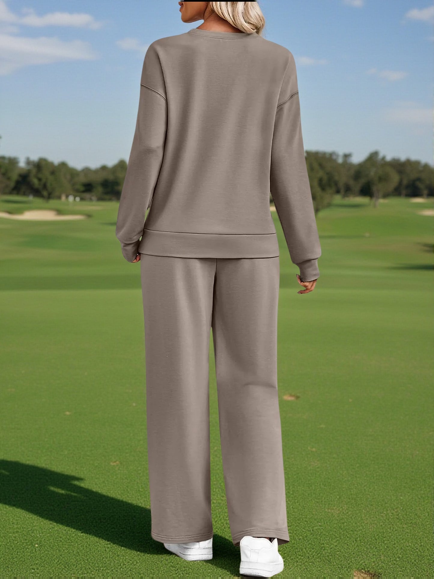 Women's Crew Neck Long Sleeve Top + Wide-leg Pants Two-piece Set | Suitable for Daily Streetwear and Home Leisure. Create a Comfortable and Youthful Look. Minimalist Design, Loose Cut, Showcase Lazy and High-end Style.