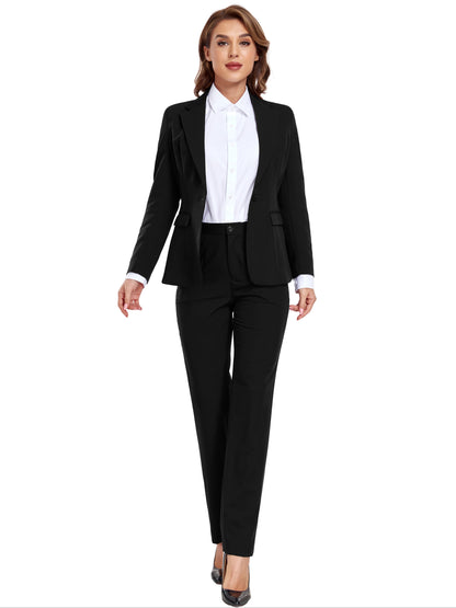 Women's Casual Slim Fit Business 2pcs Blazer Set Long Sleeve Button Blazer Skinny High Waist Pants Outfits Anniversary Graduation Season New Product