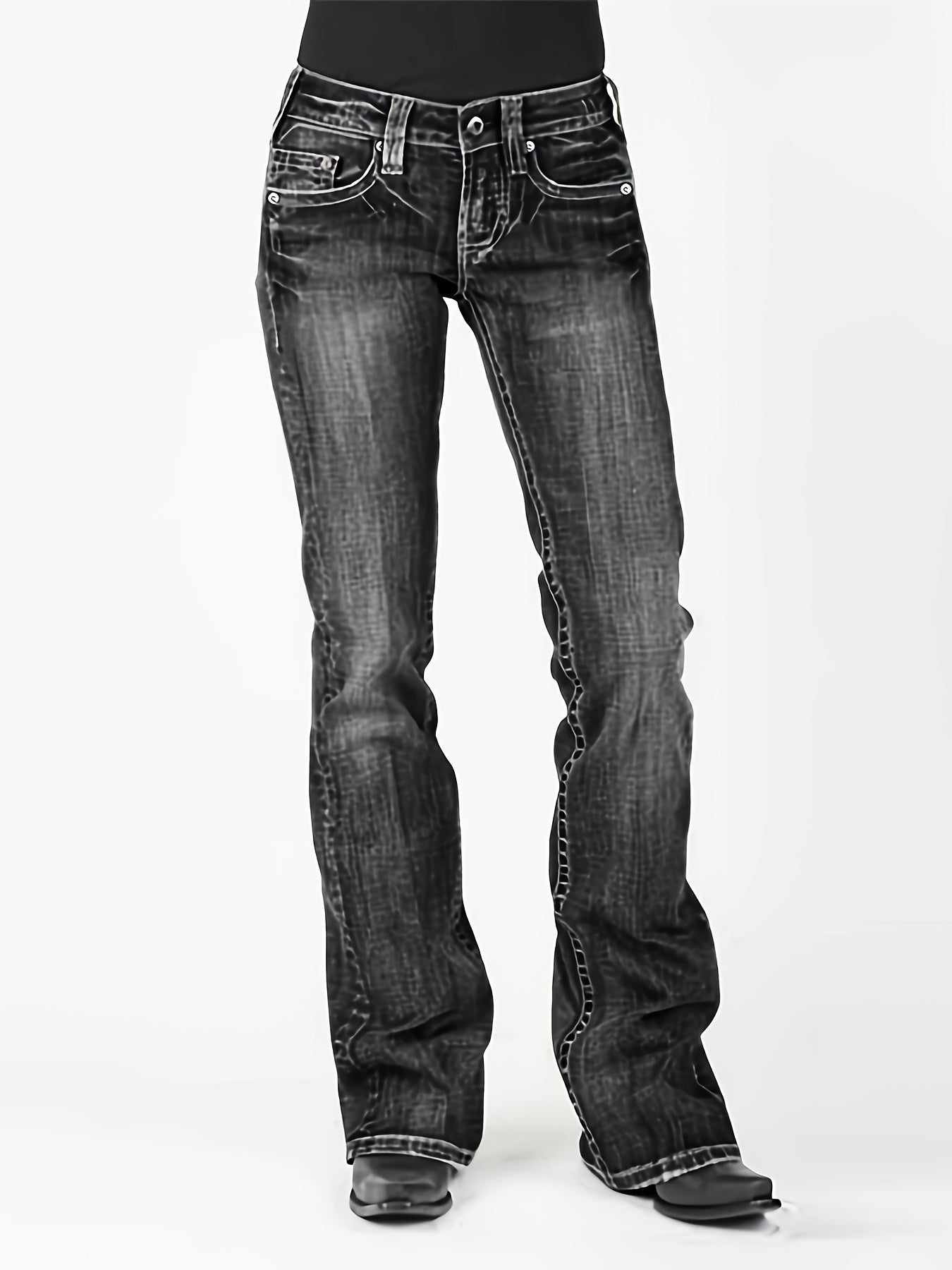 American Retro Jeans, New Mid-Waist Flared Pants for Women, Elastic, Tall And Powerful Pants