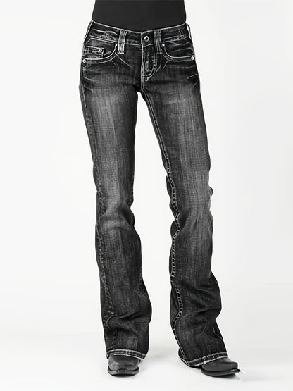 American Retro Jeans, New Mid-Waist Flared Pants for Women, Elastic, Tall And Powerful Pants