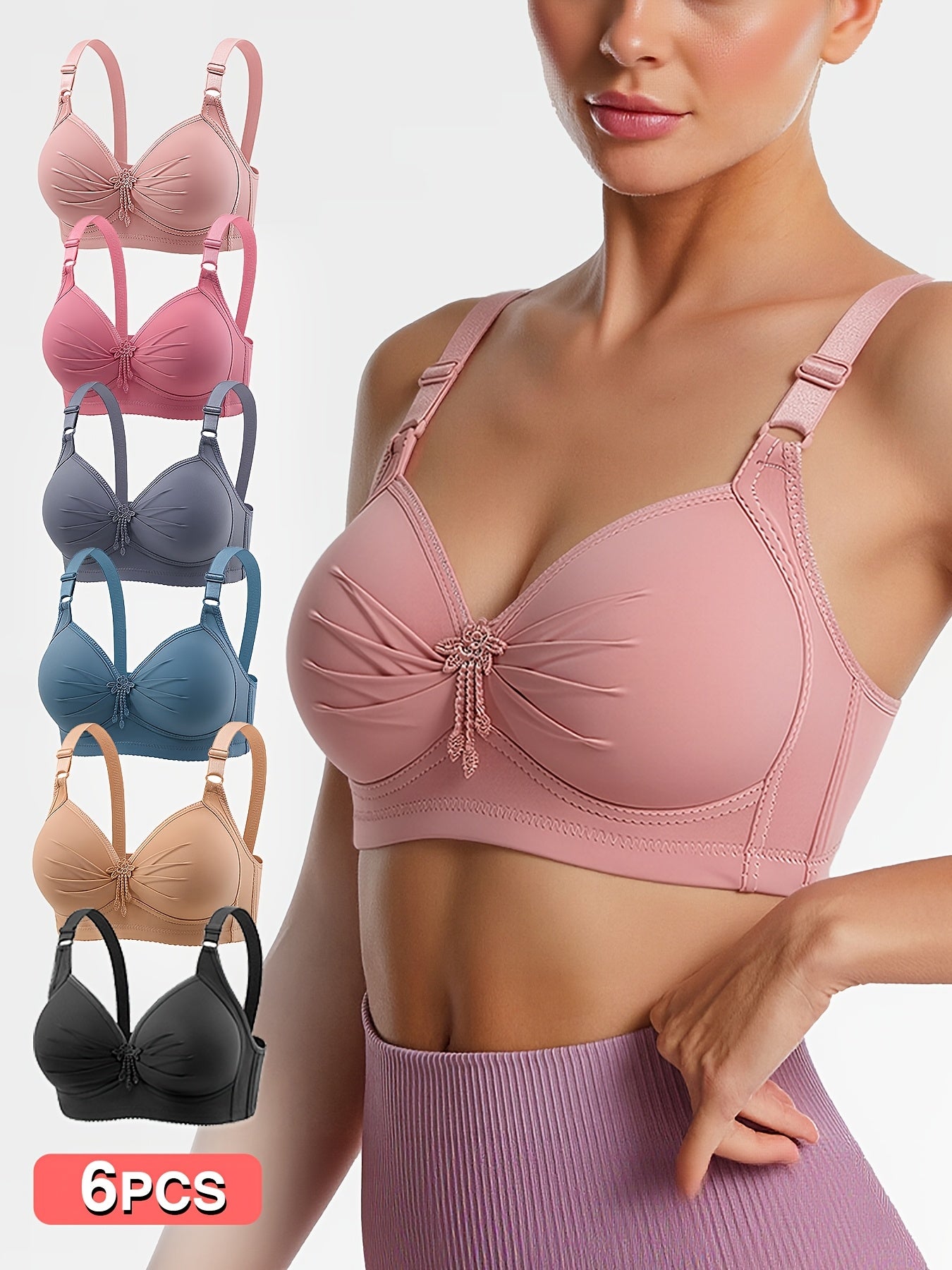 6pcs Set of Sexy Wireless Seamless Push-Up Bras for Women