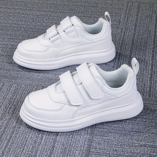 Girls' Versatile White Sneakers - Durable Casual Footwear with Hook-and-loop Fastener Strap, Non-Slip EVA Sole, Ideal for Daily Use and Sports