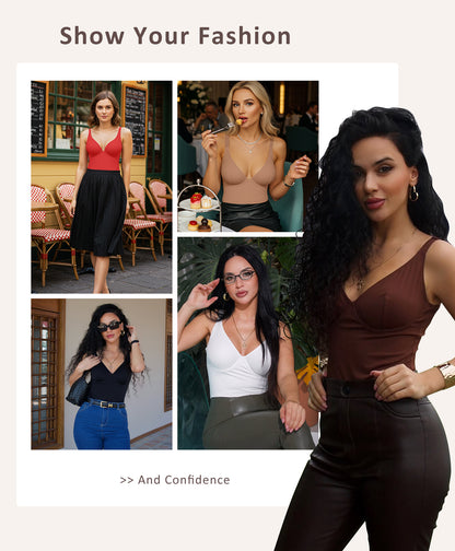 Shapewear Bodysuits for Women Tummy Control Body Suits Deep V Neck Corset Body Shaper Tops