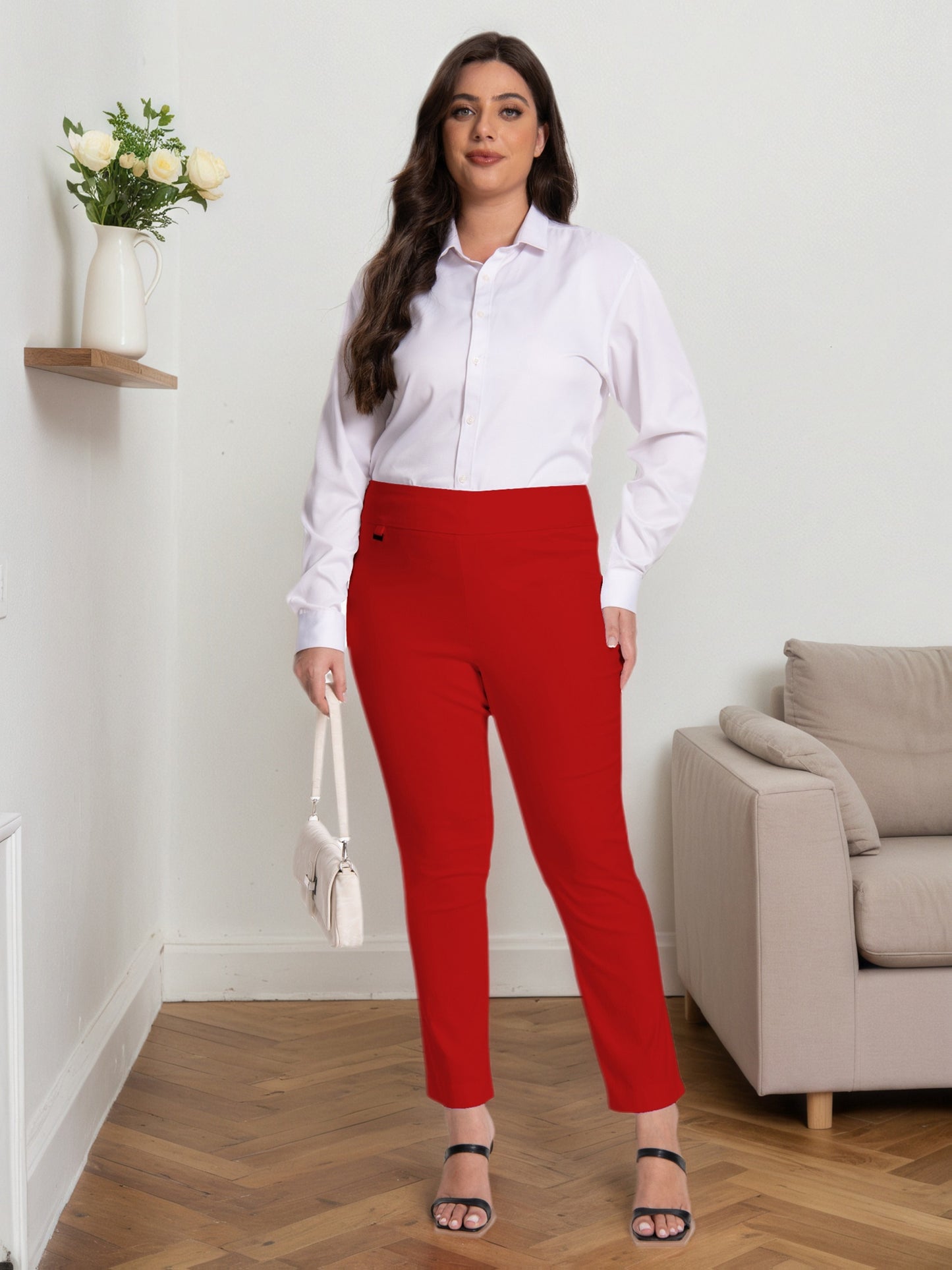 Plus Size - Plus Size - Women Pull on Pant with Silver During Super Stretch Soft Millennium Fabric to Work Ankle Pant